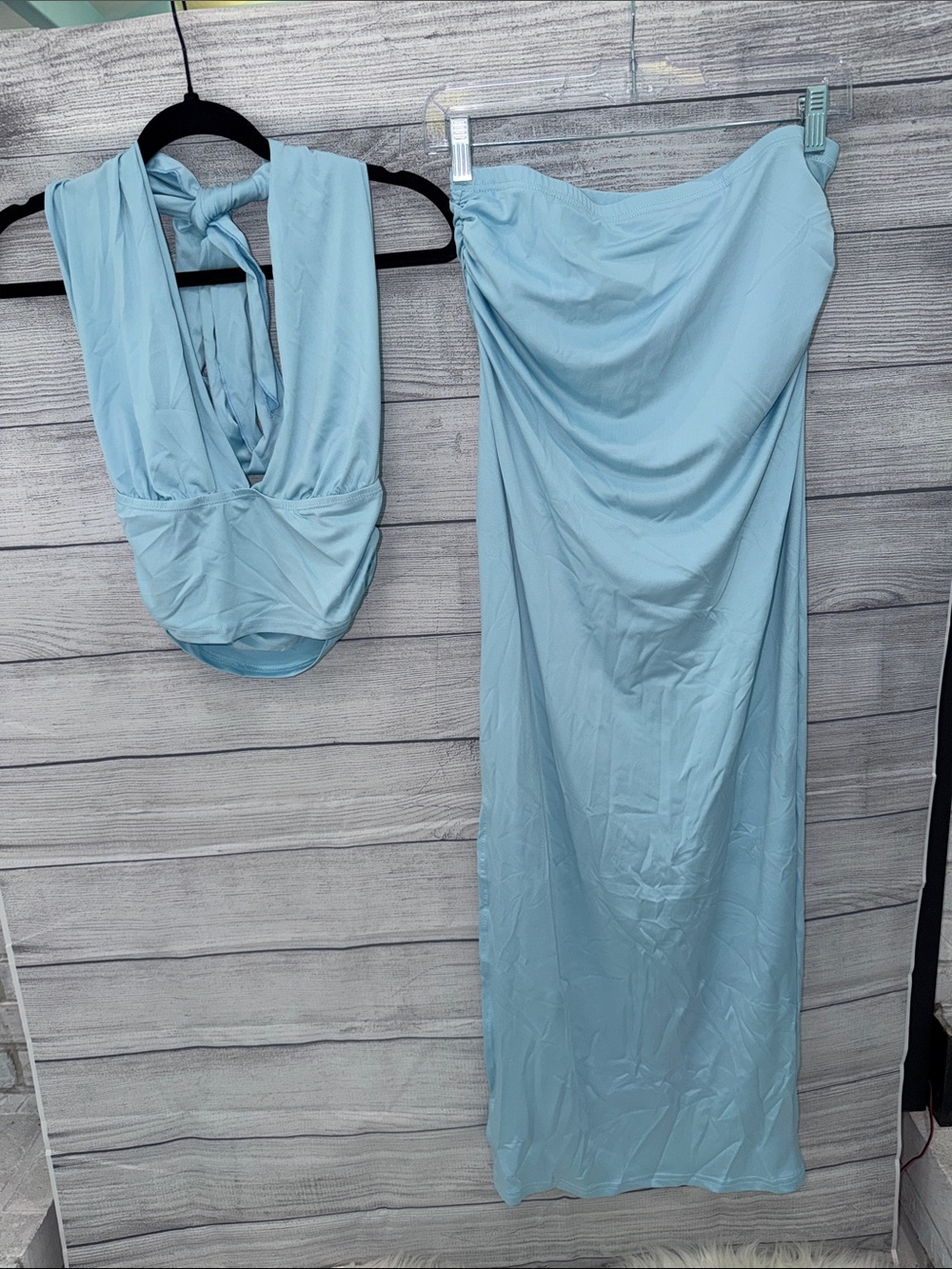 SHEIN Light Blue Two-Piece Skirt Set